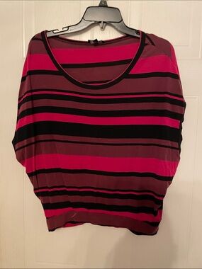 bebe Pink, Black & Brown Striped Scoop Neck Tunic Top